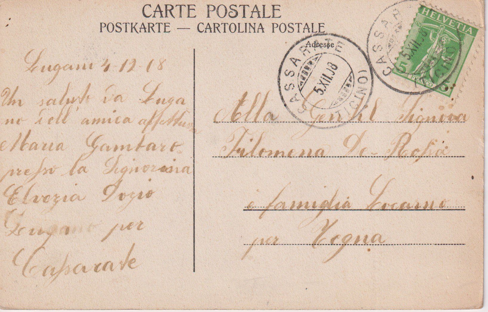 Ansichtskarten: AK Cassarate - pascatori al rientro, 1908 – Gebraucht aus Riva San Vitale von MAR-NAPO 1
