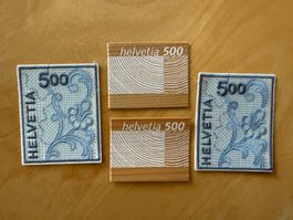 2 Stickerei - und 2 Holzmarken postfrisch