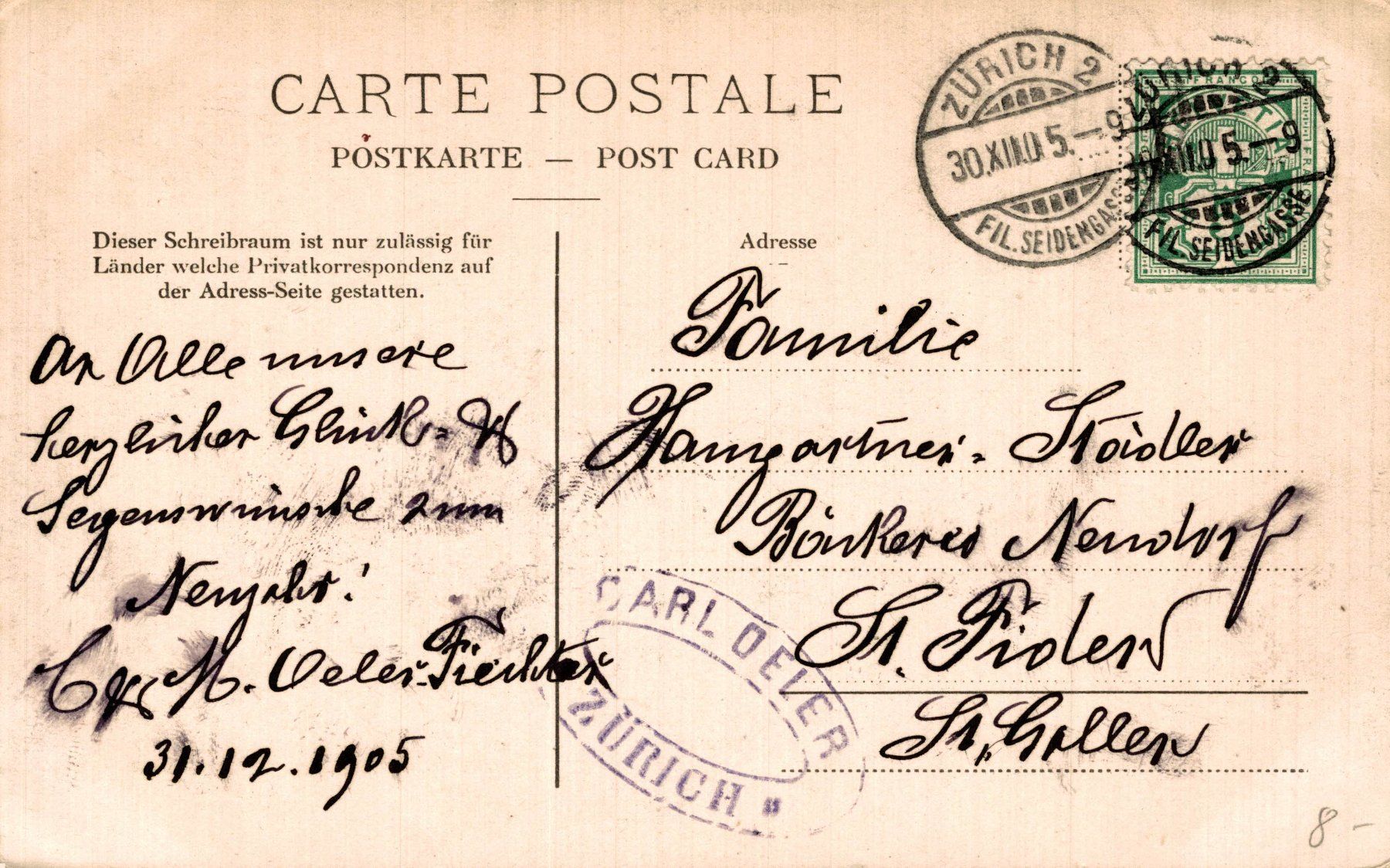 Ansichtskarten: Zürich. Metropole, Post und Stadthaus – Gebraucht aus Bronschhofen von Astore 1