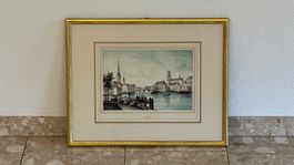 Historische Ansicht Zürich an der Limmat – gerahmt – 48 × 38