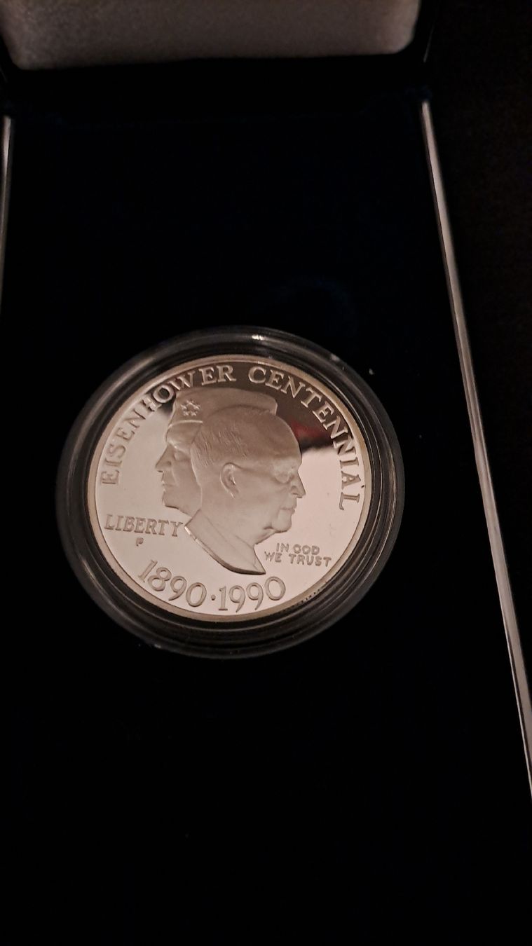 Tutti le monete: 1990 Proof Silber Dollar Eisenhower Centennial Zertifikat – Usato da Deitingen venduto da Soya1 5