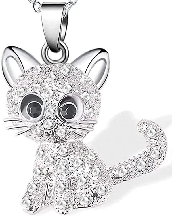 KUMSODE Katzen Halskette Für Mädchen - Süßer Katzen Anhänger Mit Strass, Geschenk Für Kinder