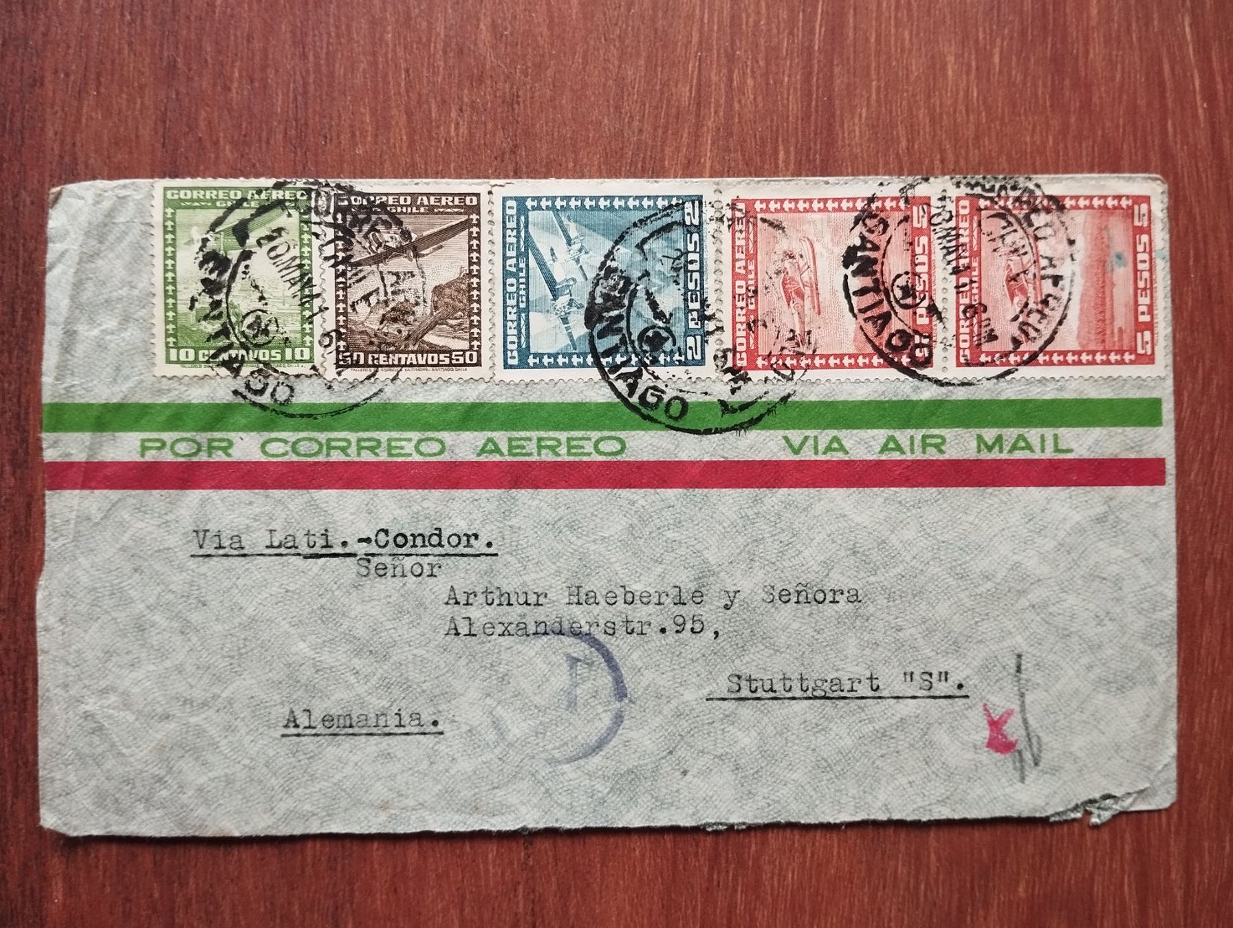Tous les timbres: Chile - Luftpostbrief + Marken 1941 – D'occasion à Villars-sur-Glâne par MiguelDelgado