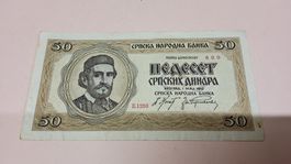 Seltene 50 Serbische Dinar Banknote aus dem Jahr 1942!