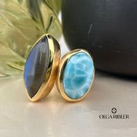 Larimare und Labradorite Ring Sterling Silber  Ringgrösse 60