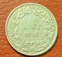 Schweizer 1 Franken Münze 1916 B Helvetia Silbermünze rar
