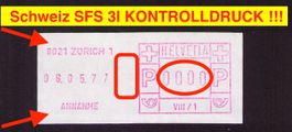 SFS 3_8021 Zürich_Typ 3l_Gerät Vlll/1_KONTROLLDRUCK !!_1977!