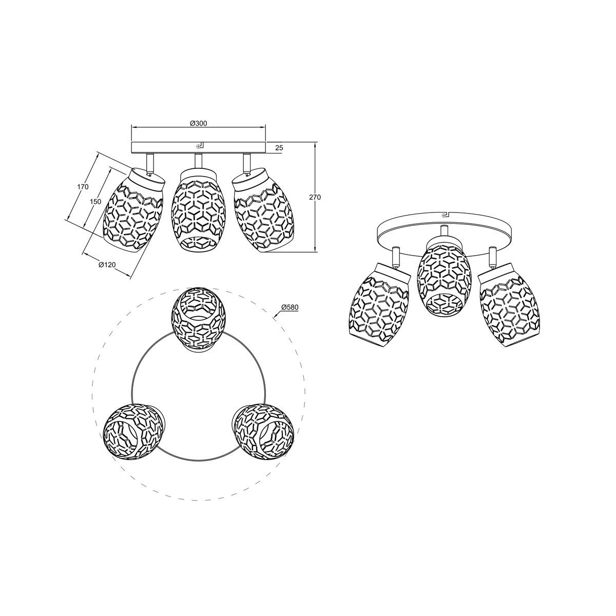 Lampadari & plafoniere: Deckenleuchte, 3 Spots, 58 cm Ø – Nuovo (secondo la descrizione) da Kreuzlingen venduto da Smart-Light 2