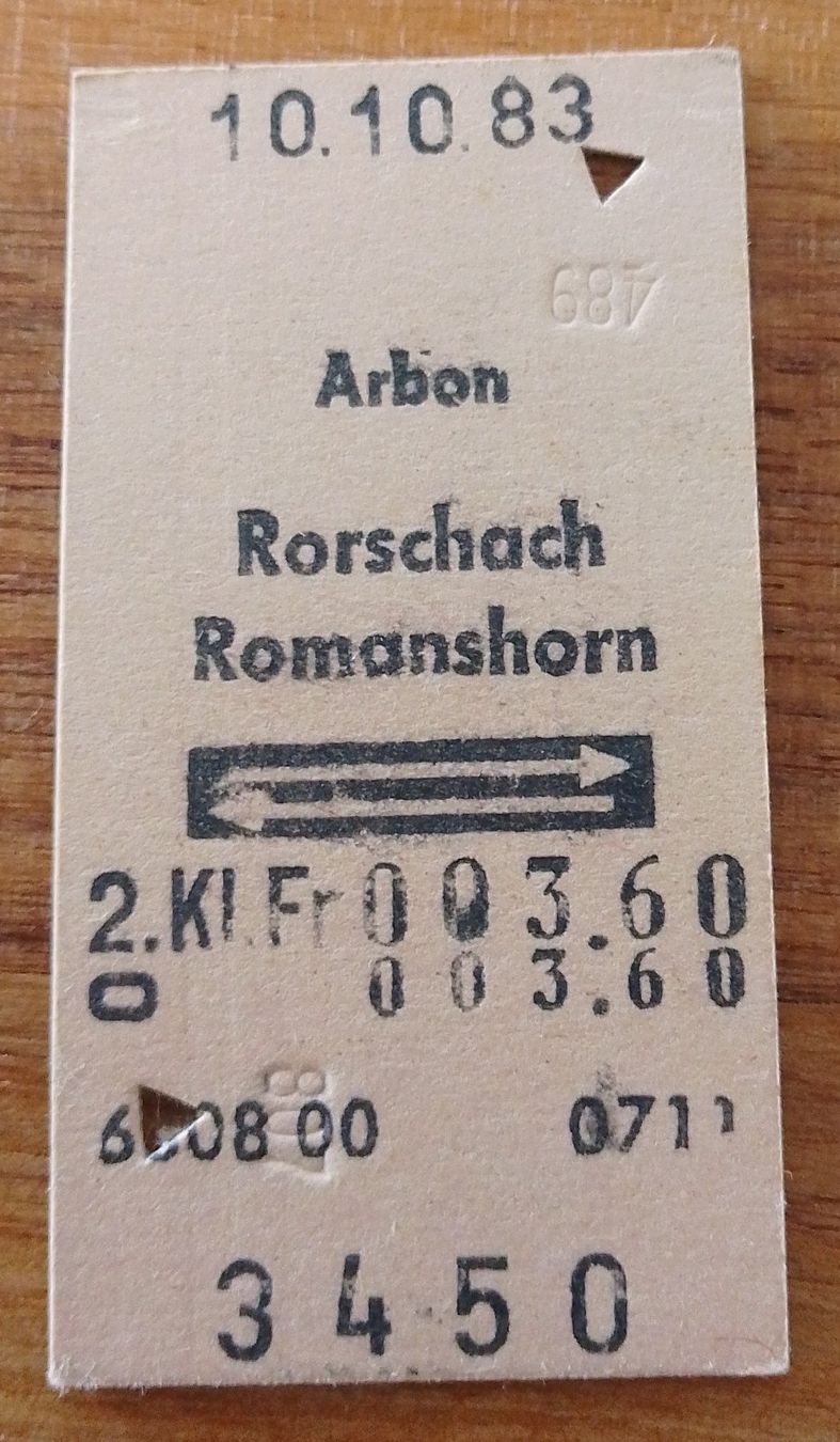 Tickets: Billette Schweiz Arbon Rorschach Retour 3450 2. Kl. – Gebraucht aus Wohlen AG von salamanderspielwaren
