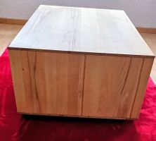 Table basse de luxe en hêtre massif + roulettes état neuve