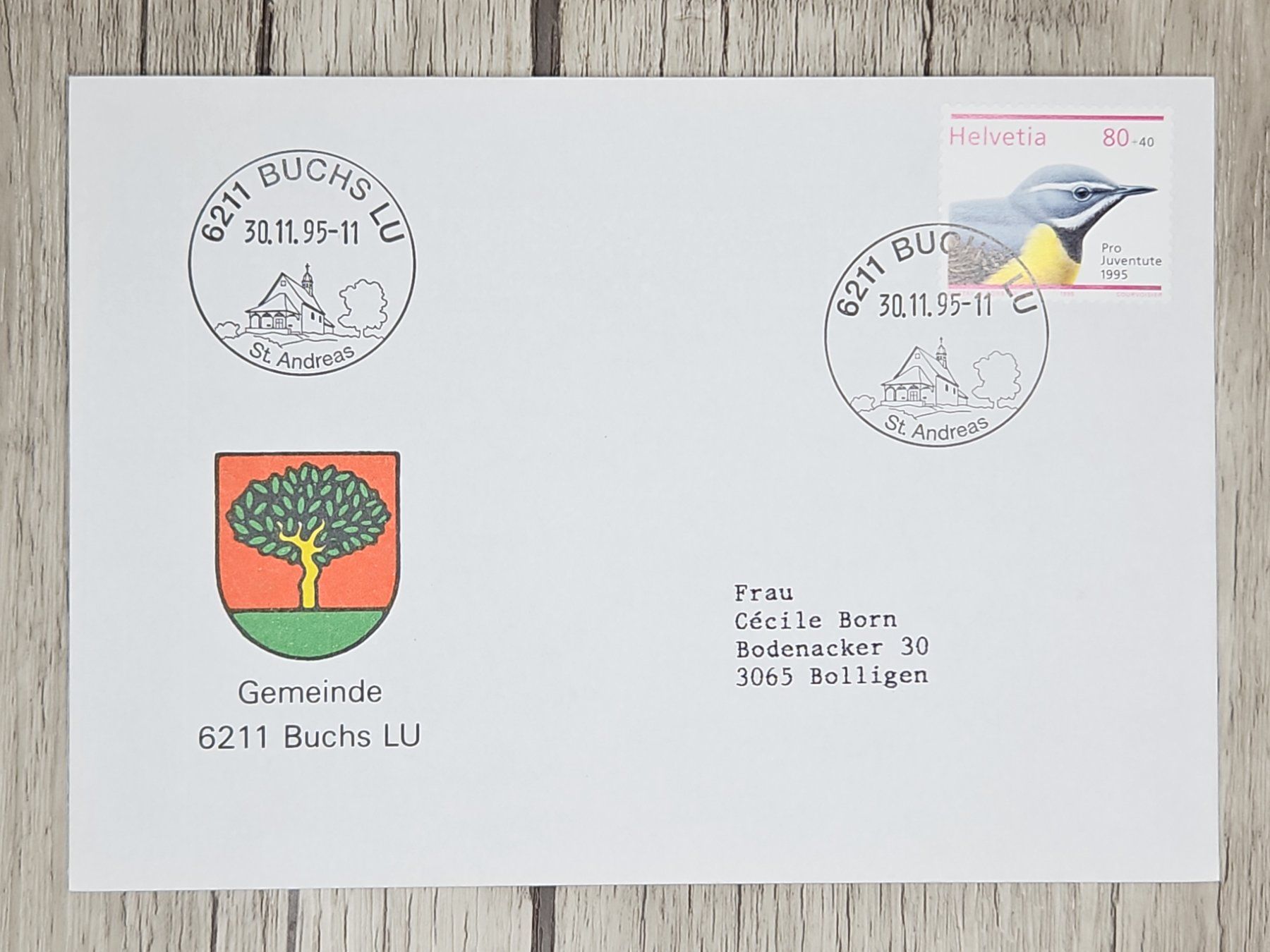 Tutti i francobolli: CL11 Enveloppe + Timbre Suisse 1995 – Usato da Cousset venduto da Patrick_Collections