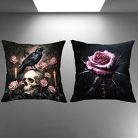 ☠️🌹 Gothic Kissen-Set – Krähe, Totenkopf & Rose 🖤☠️