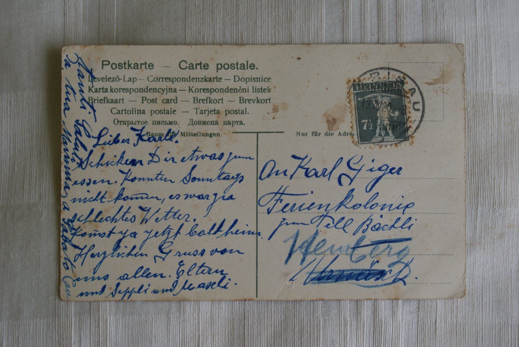 Cartoline postali: Appenzeller Trachten-Kinder, Alpstein, Eimer, Blumenstrauss – Usato da Herisau venduto da Saentis1 1