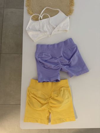 Shorts set women's sports yellow lilac new
