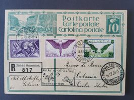 1929, Postkarte von Zürich nach Catania  - Mit Afrikaflug 