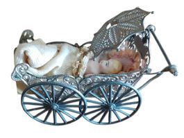 Puppenstube Puppenwagen Zinn antik