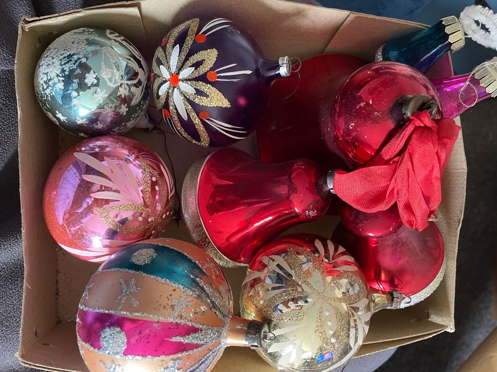 5 Antike Vintage Russische Glas Weihnachtsschmuck Christbaumschmuck Kugeln