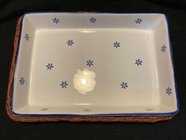 Auflaufform Keramik mit Korbgeflecht, weiss, gross