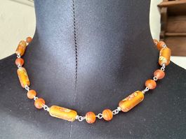 Vintage Halskette Glas, orangefarbene Perlen