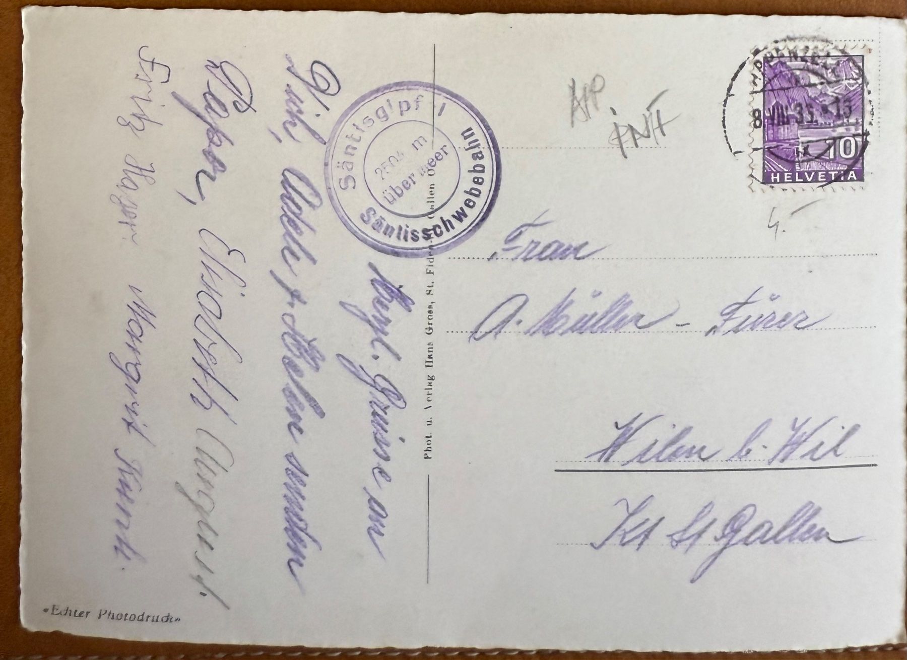 Cartoline postali: Säntis - Schwebebahn - Rietbad - 1933 – Usato da Lutry venduto da Ediego 1