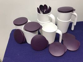 8 Becher mit Deckel und Löffeli