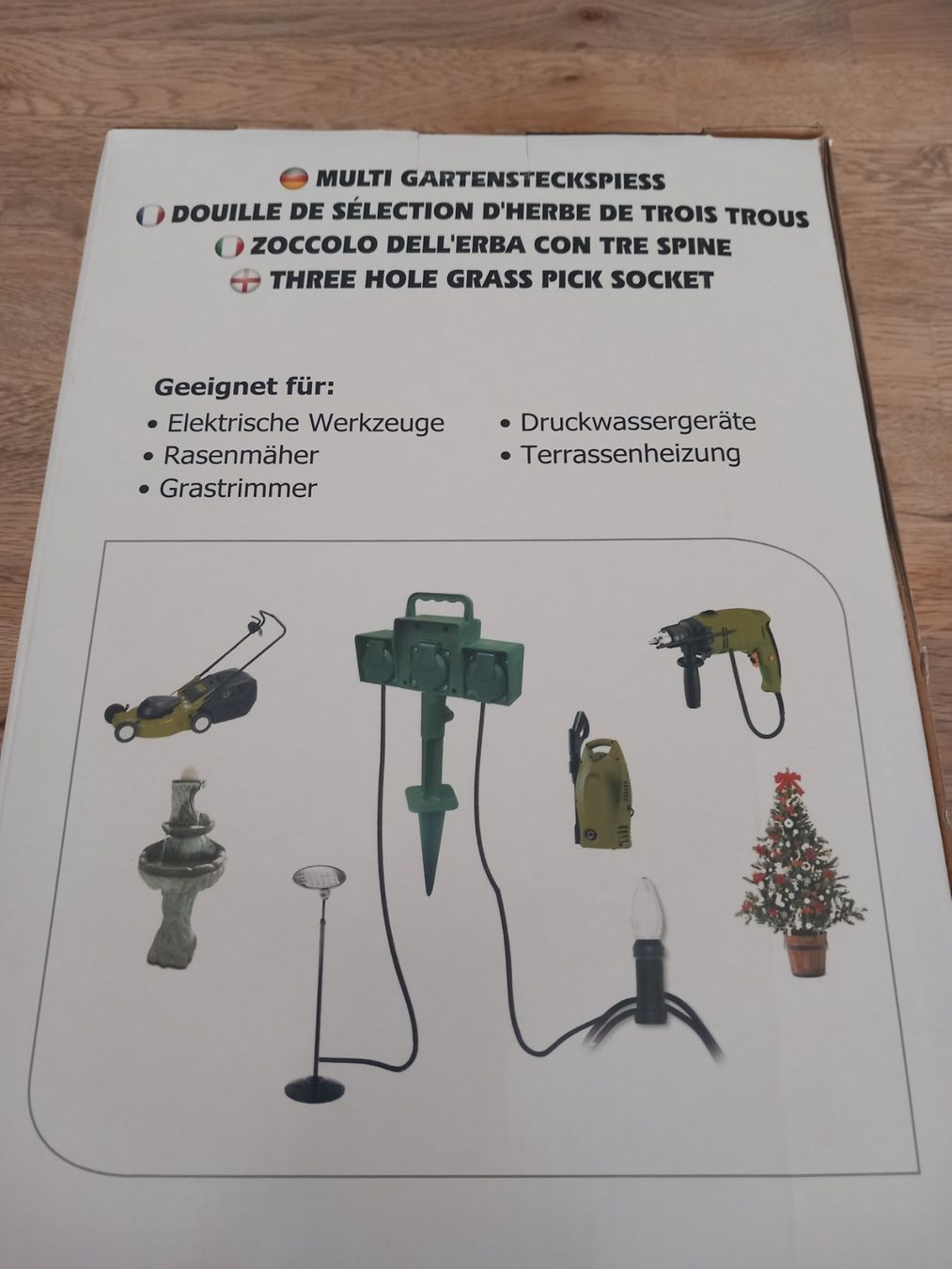 Spine: Gartensteckspiess mit 3 Steckdosen – Nuovo e nell'imballaggio originale da Thun venduto da Beas-Allerlei 3