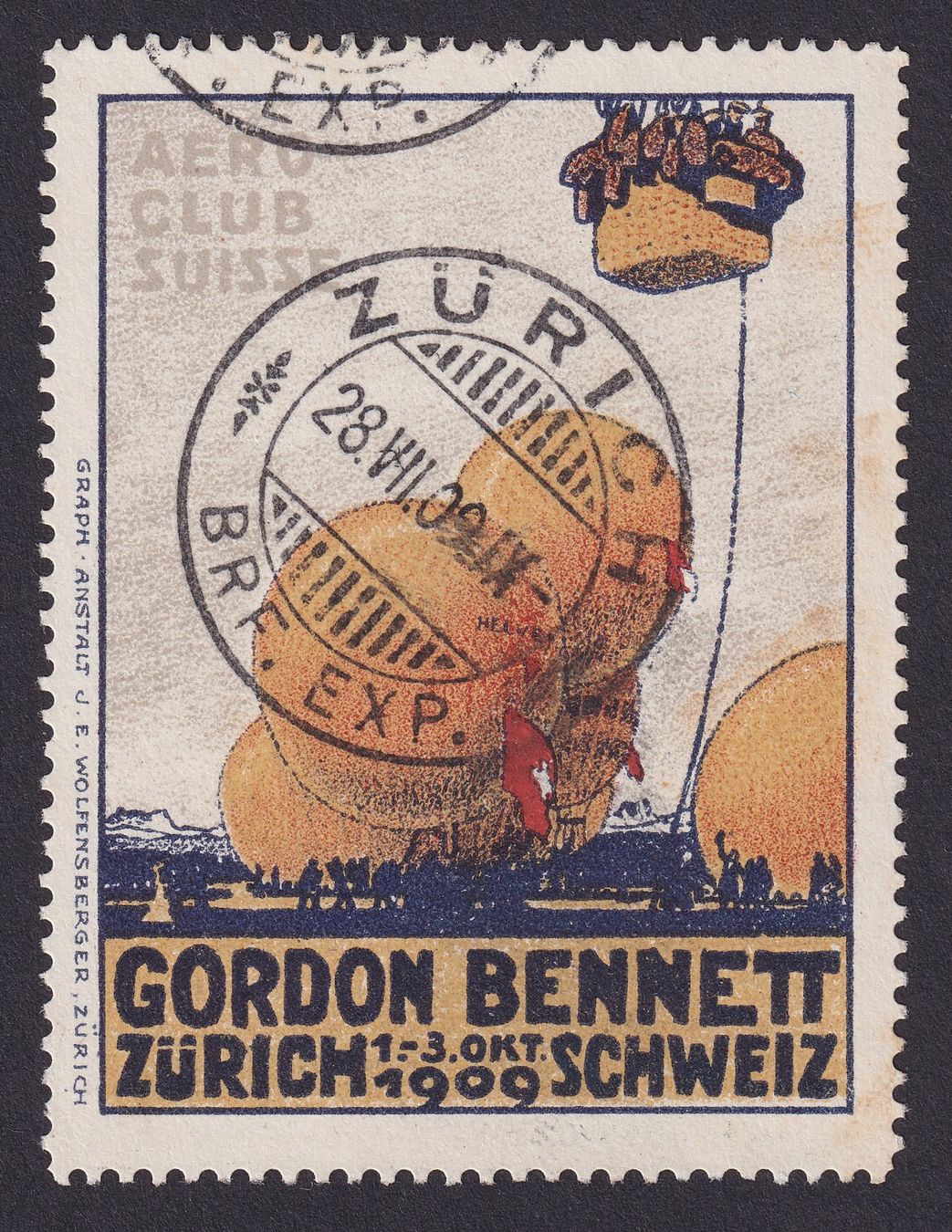 Alle Briefmarken: Flugspende Vignette 1909.1 Gordon Bennett gestempelt – Gebraucht aus Ebikon von SilvioFreund