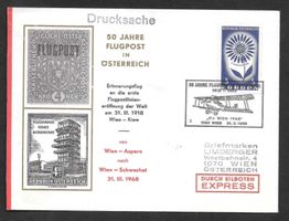 Österreich Sonderbrief 50 Jahre Flugpost 31.3.1968