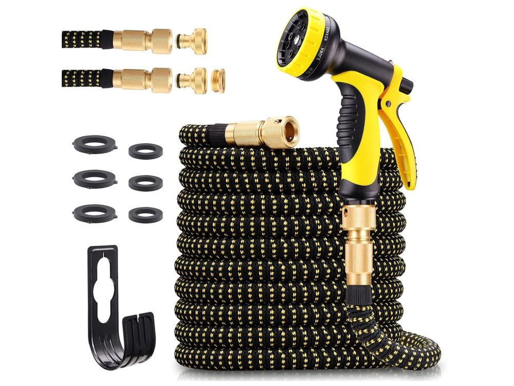 Zepphi Flexibler Gartenschlauch 15m - Dehnbar Mit 10-in-1 Sprühpistole | Inkl. Messing-Adaptern