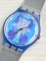 Swatch Uhr blau transparent 1991 mit Metallarmband