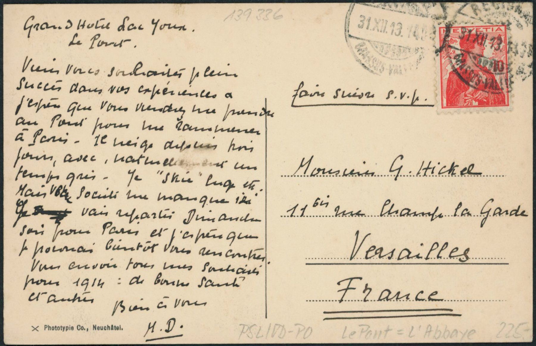 Cartoline postali: VD Le Pont - Pferdeschlitten - L'Abbaye – Usato da Schindellegi venduto da leecollect 1