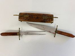 Vintage Grillmesser/Grillgabel in Holzschuber