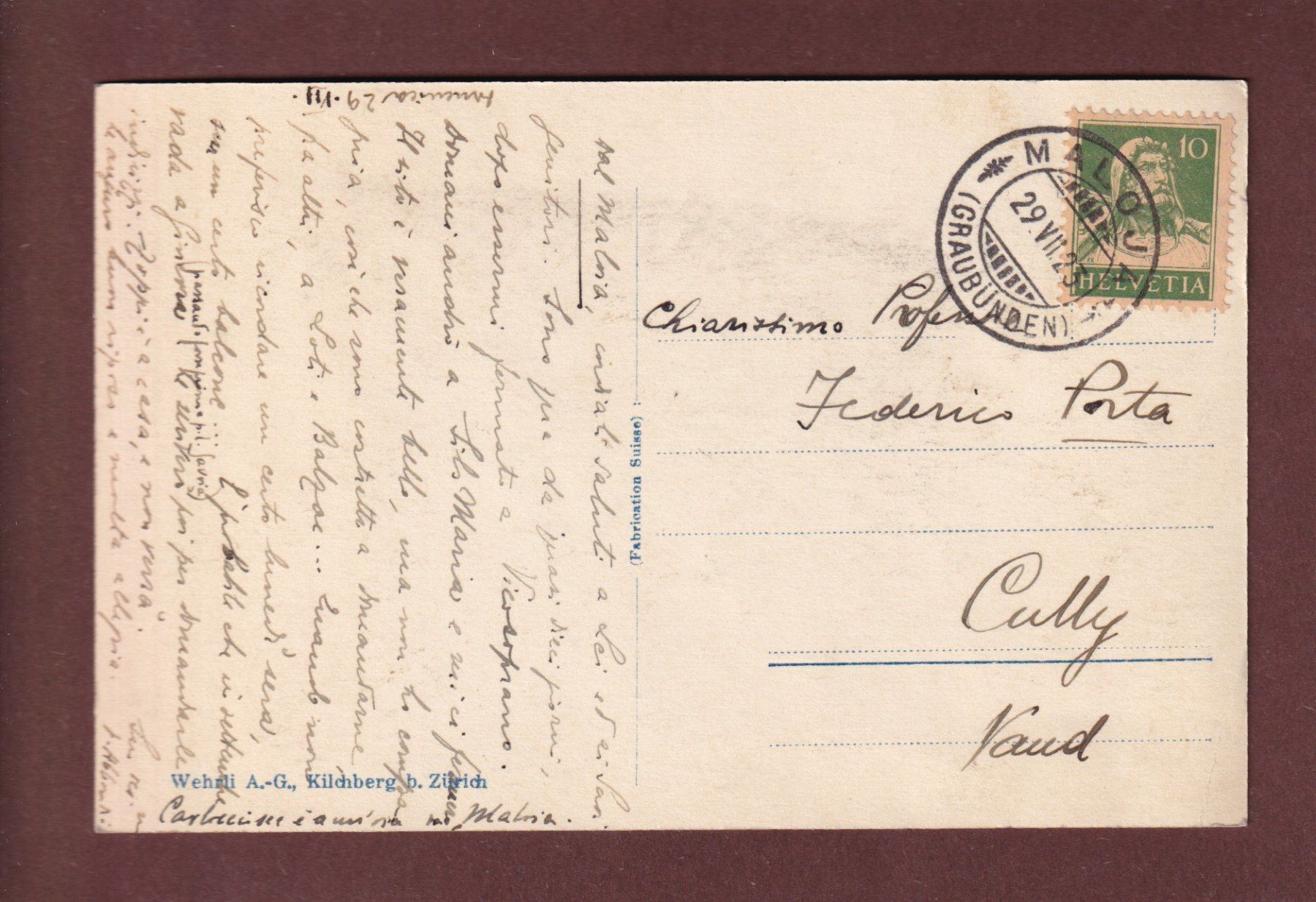 Cartoline postali: CAVLOCCIOSEE - 1923 – Usato da Pully venduto da nicecards-shop 1