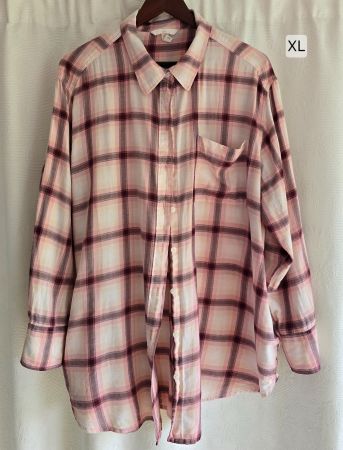 H&M Langarmhemd kariert rosa weiss Grösse XL
