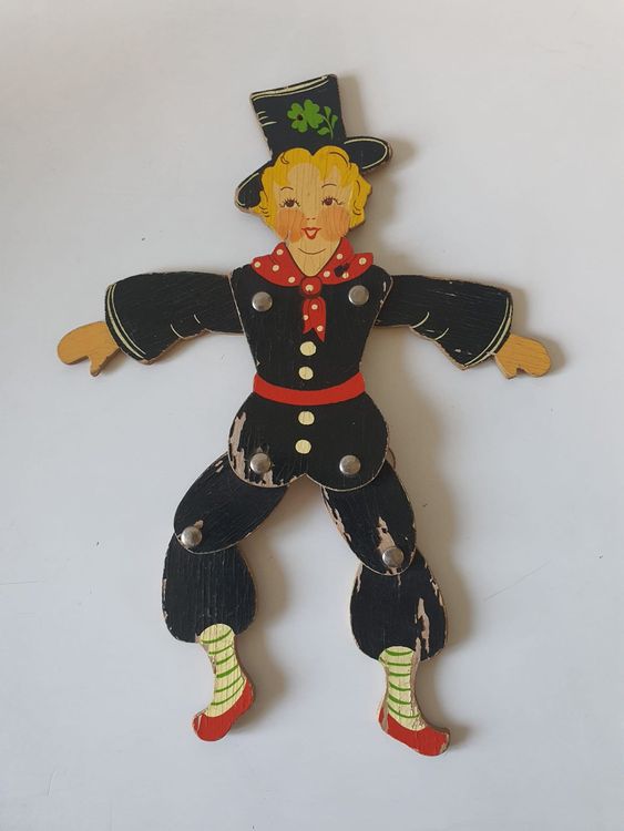 Pantin Articulé Ancien En Bois – Tête De Vache – Jouet Fantastique Vintage