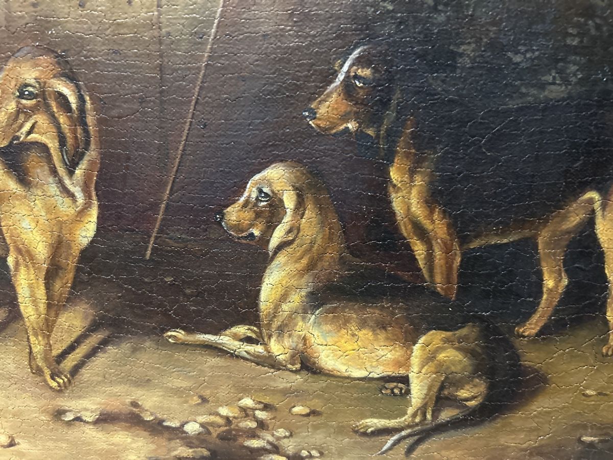 Gemälde: Ölgemälde auf Leinwand, Pferd mit Hunden – Gebraucht aus Glarus von KunstWerkEr-LS87 2