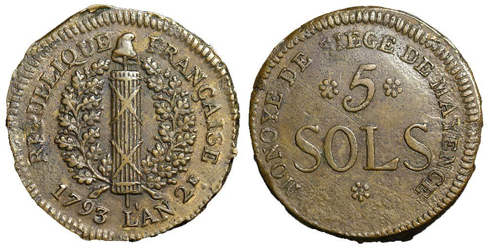 Tutti le monete: Mainz, 5 Sols 1793 – Usato da Lugano venduto da Numisartes