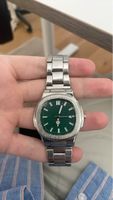 Herren Uhr mit gruenem Zifferblatt Edelstahl Armband