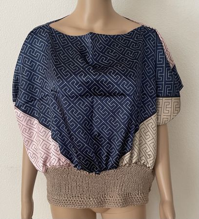 Satin shirt Grösse M Muster Blau Rosa Beige 