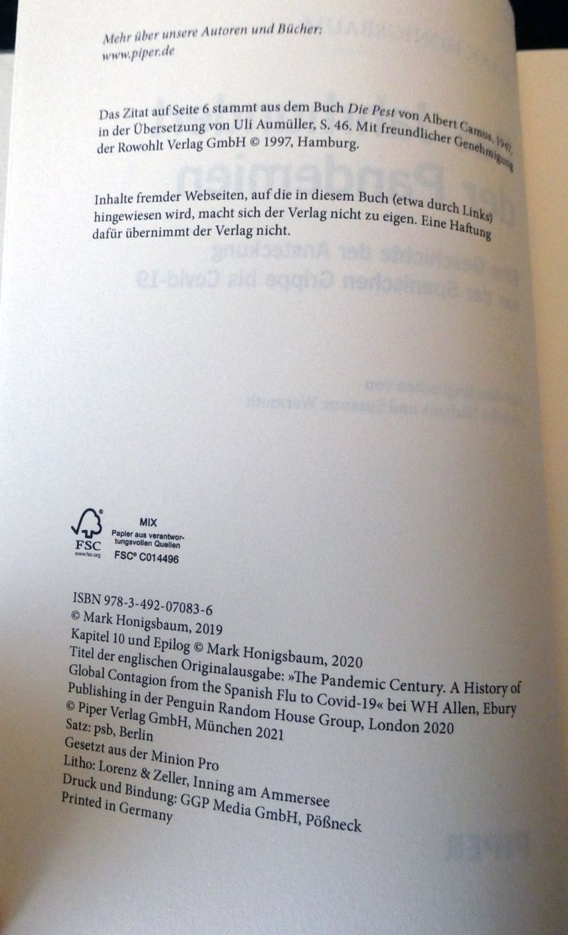 Libri: Mark Honigsbaum: Das Jahrhundert der Pandemien – Usato da Zollikofen venduto da Hci 5