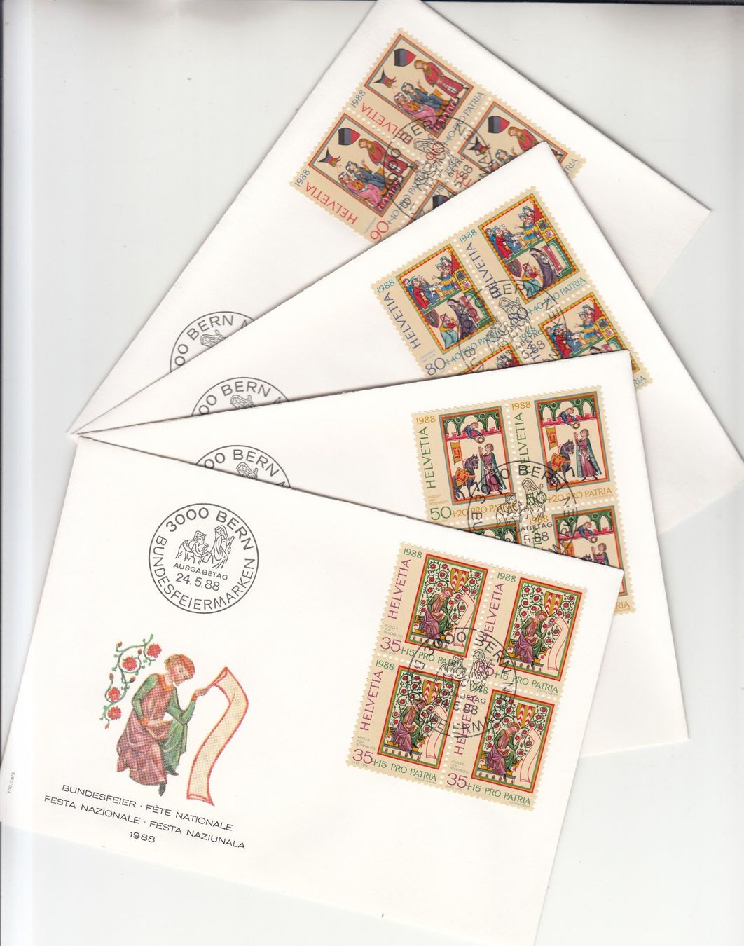 Alle Briefmarken: SBK B219 - B222 im 4er-Block FDC – Gebraucht aus Bürglen TG von StampGraf