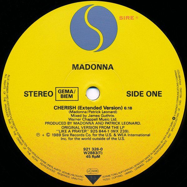 Dischi in vinile: Madonna  Cherish 12" Maxi D/EU 1989 – Usato da Thun venduto da Pemoya 2