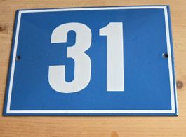 Emailliertes Hausschild Nummer 31 – Blau / Weiss