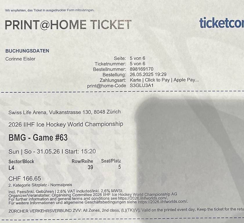 Biglietti: Ticket Eishockey WM Bronzespiel – Usato da Hünenberg See venduto da Unicorn1985 1