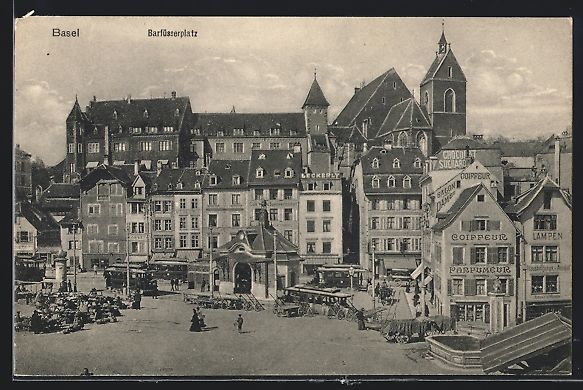 Cartoline postali: Basel, Barfüsserplatz mit Friseursalon  – Usato da Berlin venduto da bartko-reher
