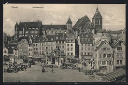 Basel, Barfüsserplatz mit Friseursalon 