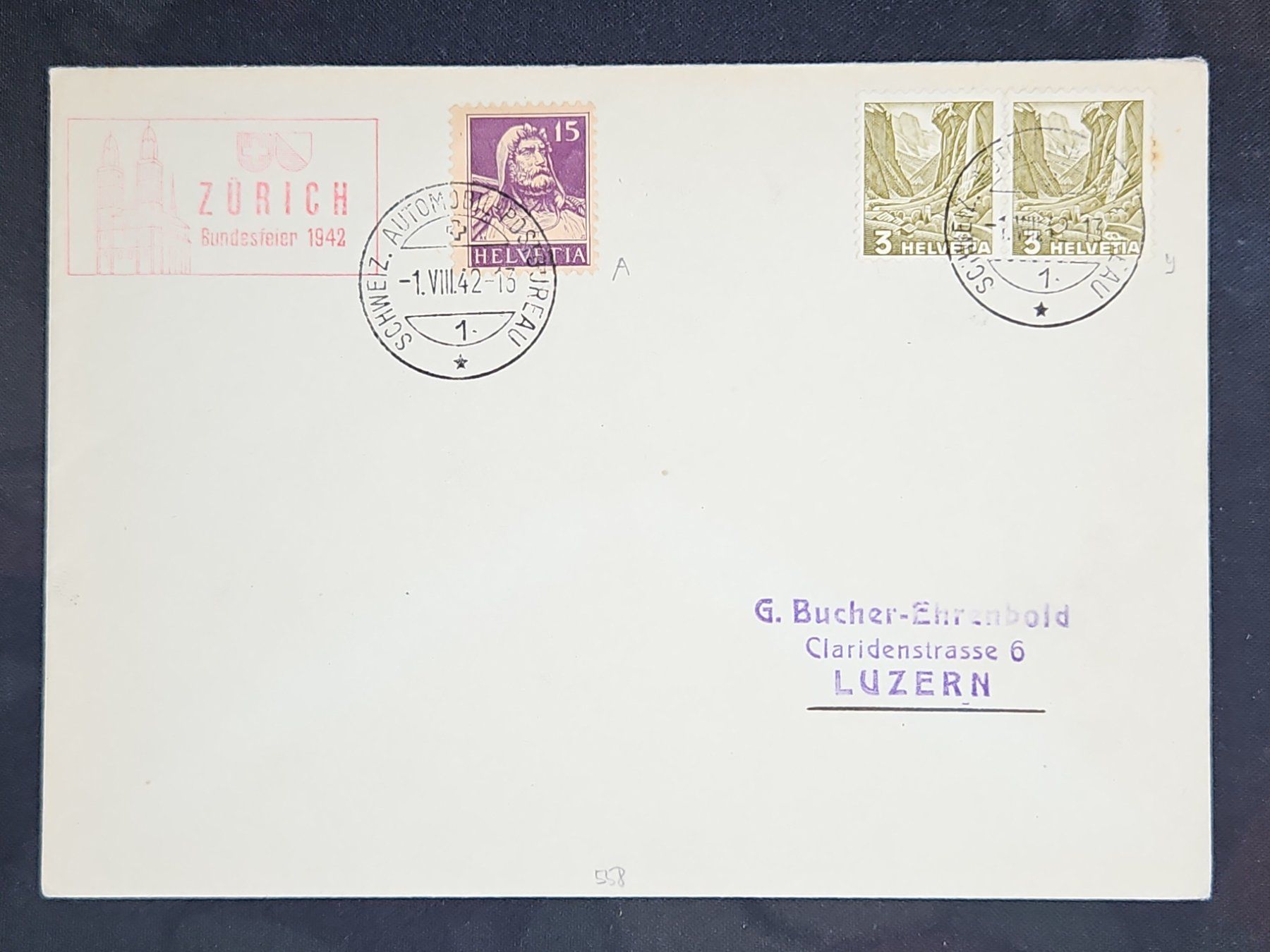 Tutti i francobolli: CL23 Enveloppe + Timbre Suisse 1942 – Usato da Cousset venduto da Patrick_Collections