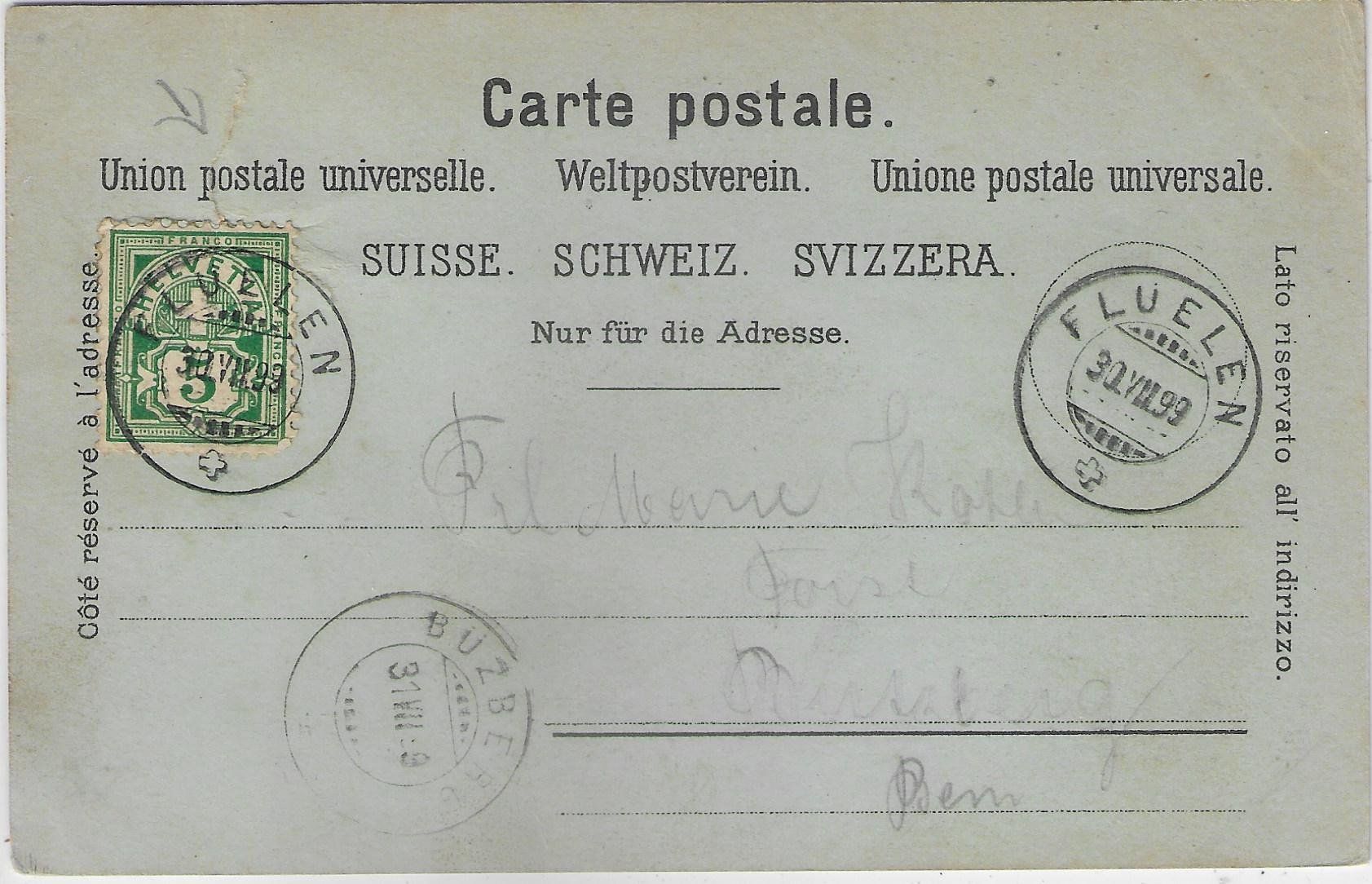 Cartoline postali: Gruss aus Flüelen - Mondschein-Litho – Difettoso da Ettingen venduto da Kartenplanet 1