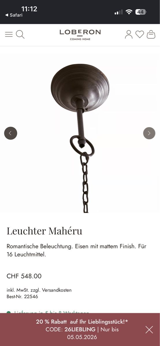 Loberon Lampade: Lustre moderne en fer forgé - Style rustique et élégant – Nuovo e nell'imballaggio originale da Commugny venduto da rus_my8v 3