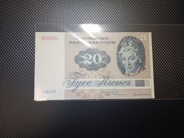 Dänemark 20 Kronen Banknote, Jahrgang 1972.